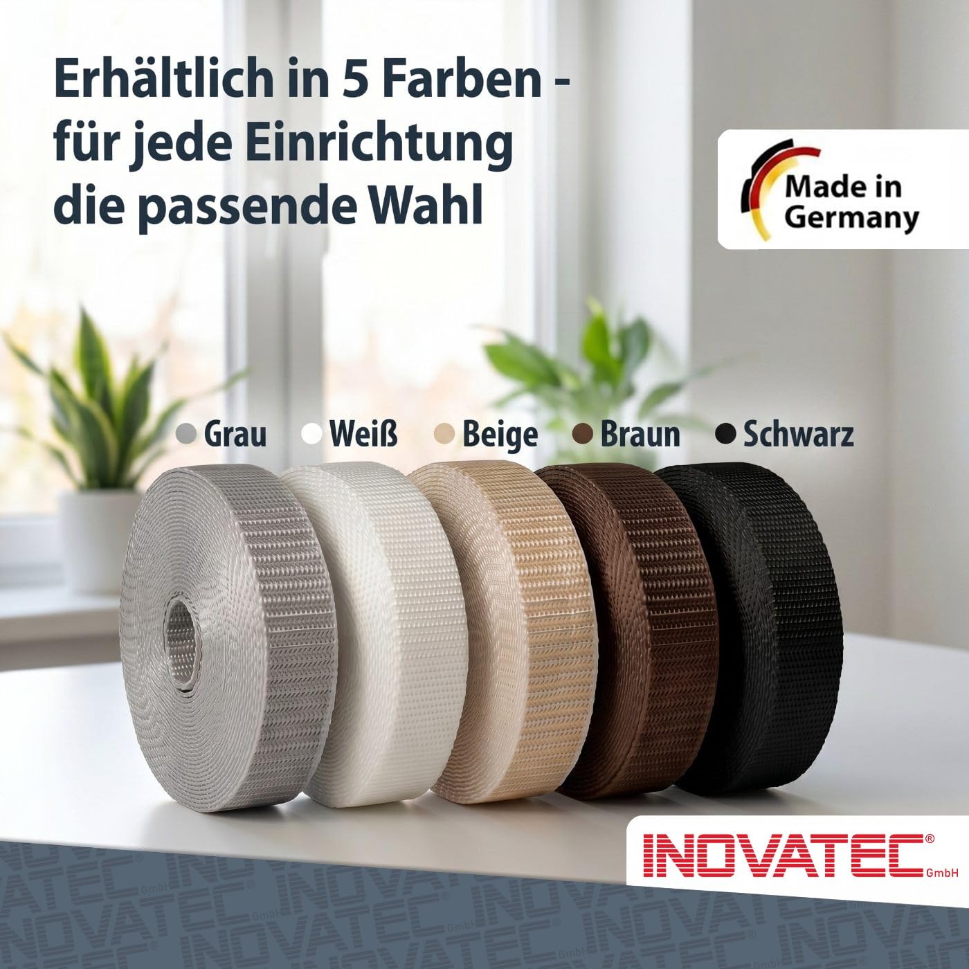 INOVATEC Rollladengurt Maxi 23mm – 50m Rolle – Reißfest & UV-beständig mit Perlon-Kantenschutz – für Fenster & Türen – passend für alle Maxi-Gurtwickler – Grau