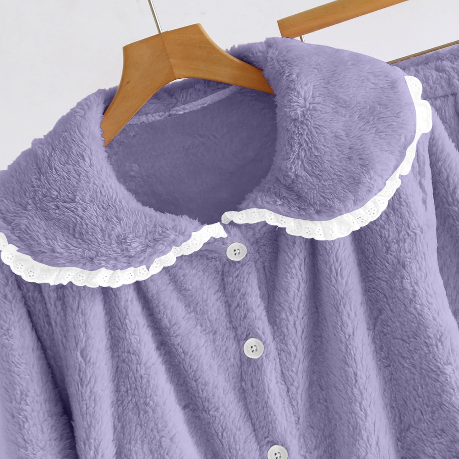 Soft Bed Jacket for Women Fleece Sherpa Button Down Peter Pan Collar Cozy Warm Long Sleeve Pajama Coats with Pocket
