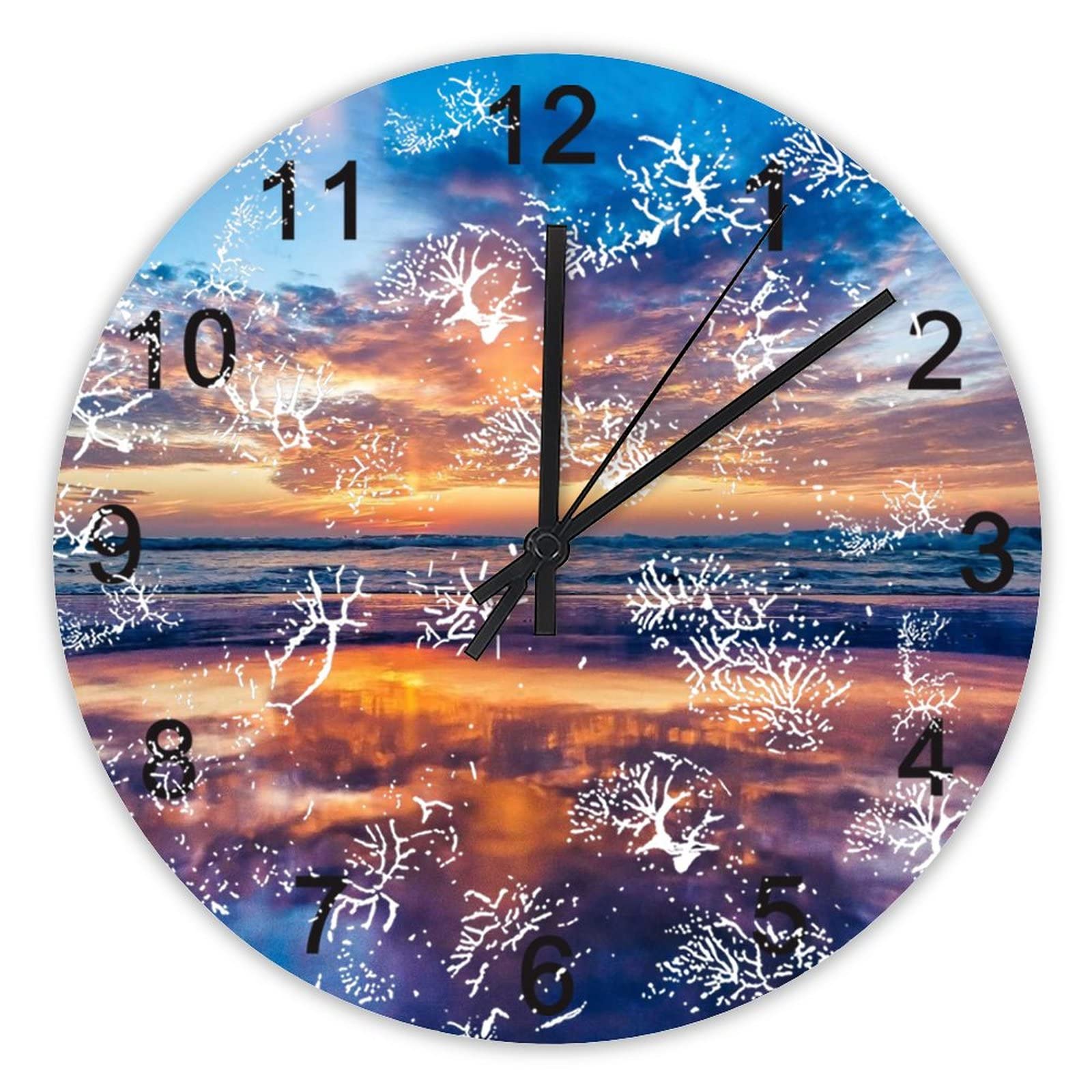 Horloge murale silencieuse décoration intérieur mer crépuscule