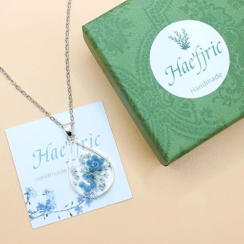 Miniatura 5 de Collar de flores silvestres prensadas con encaje de Forget-Me-Not y Queen Anne Collar de flores prensadas de oro Collares hechos a mano