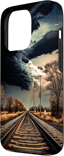Miniatura 2 de Funda para iPhone 15 Pro Railroad Train Tracks Storm para los amantes del tren y los viajes