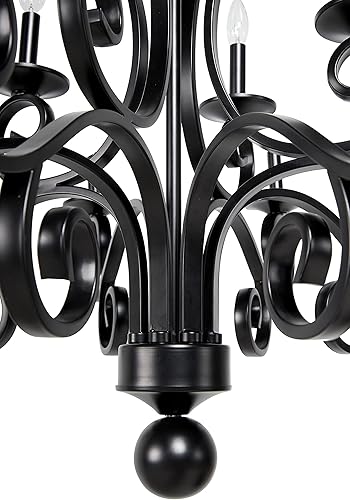 Miniatura 6 de Deco 79 Lámpara colgante grande moderna de metal negro con brazos enrollados, 35 x 35 pulgadas