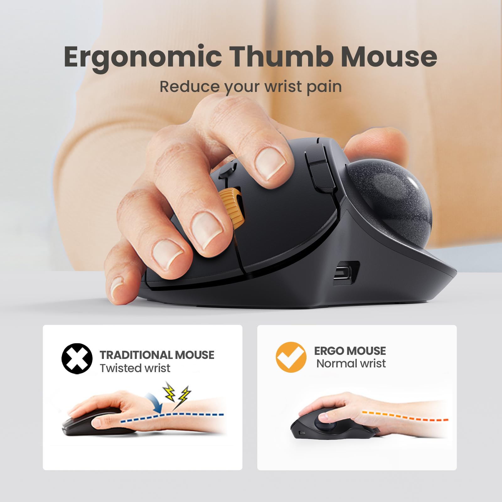 ProtoArc EM04 Kabellose Trackball Maus Bluetooth, 2.4GHz wiederaufladbare ergonomische Maus, 5 DPI einstellbar, Daumensteuerung, Multi-Geräte, für PC, iPad, Mac, Windows