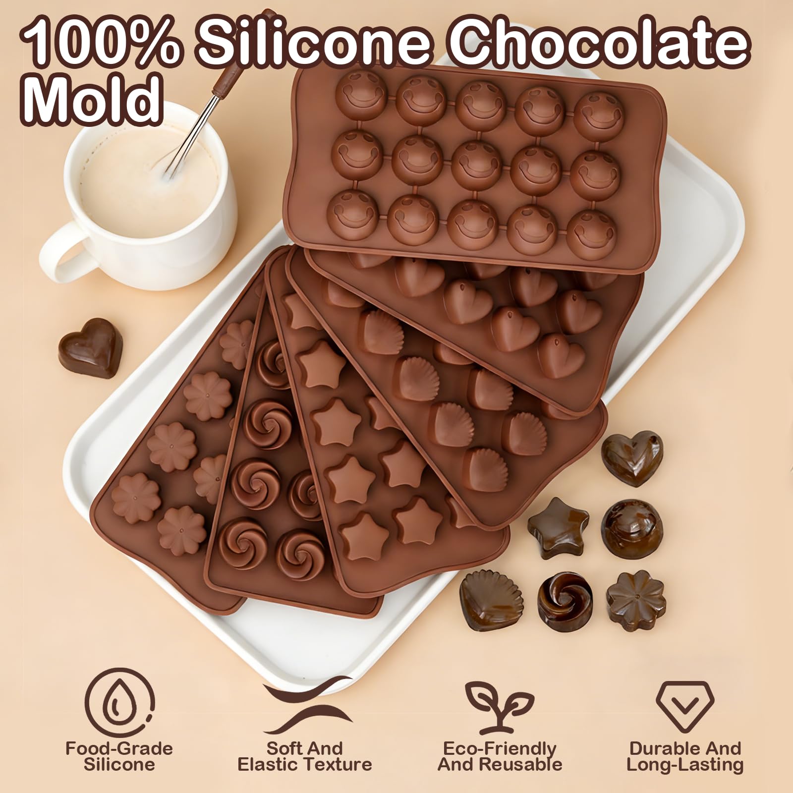 Moldes Bombones, 6 Piezas Silicona Moldes de Chocolate, Diferentes Formas, Caramelo 3D, para Hornear, Chocolate, Gelatina y Cubitos de Hielo, Caramelos, Dulces — view 4