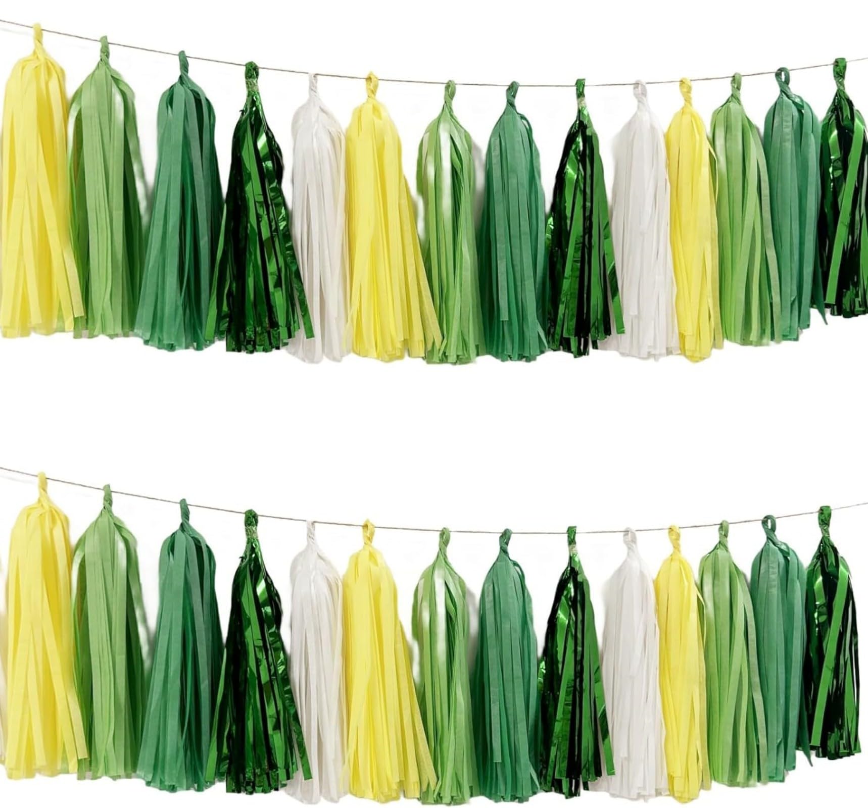 Generic 25 PCS Yellow Green White Party Decorations Green Tassels Banner Garland for Spring Summer Party Decorations Bachelorette Birthday Wedding
