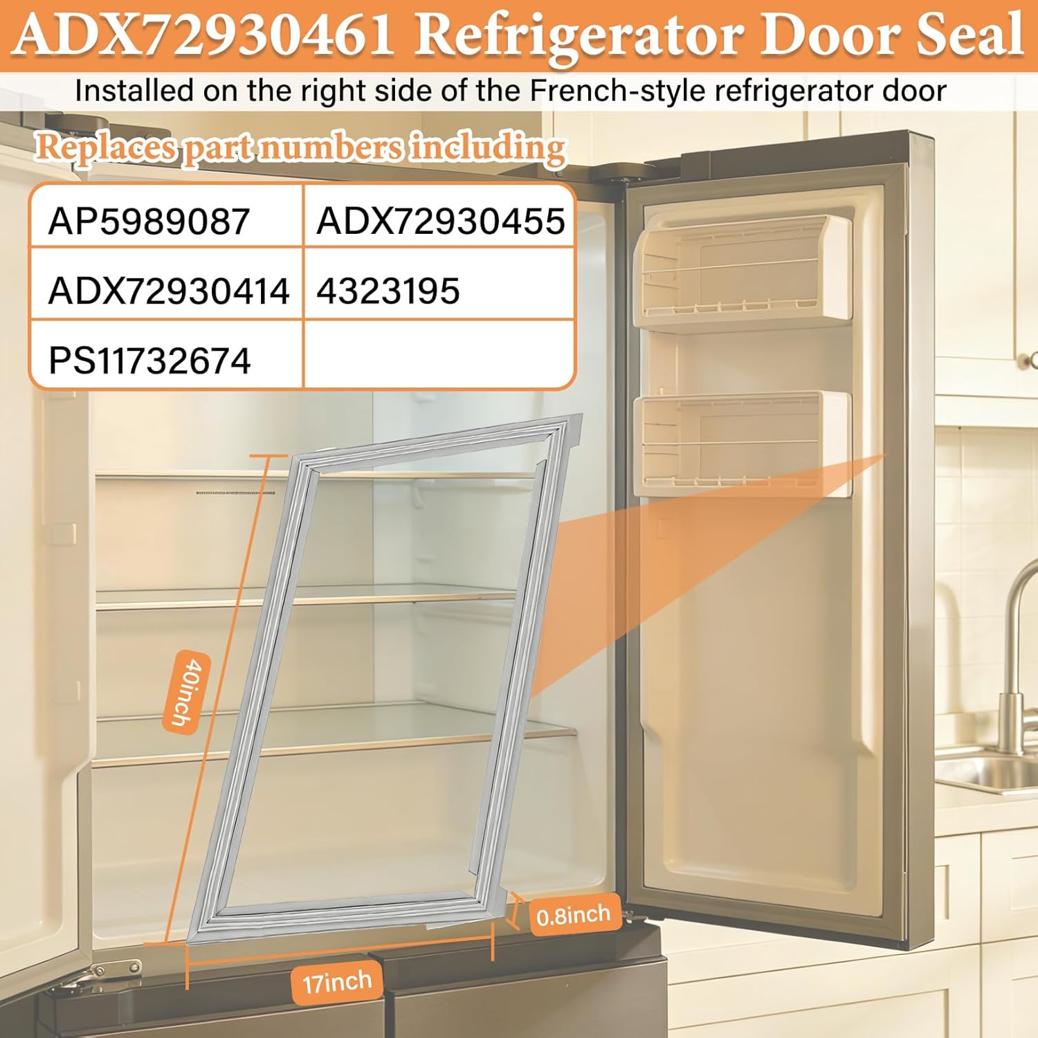 40.15"X16.92" ADX72930461 Refrigerator Door Gasket Replacment Part Compatible with LG Refrigerator Door Seal Right Side Replace ADX72930414 ADX72930453 4323195 AP5989087 PS11732674 EAP11732674