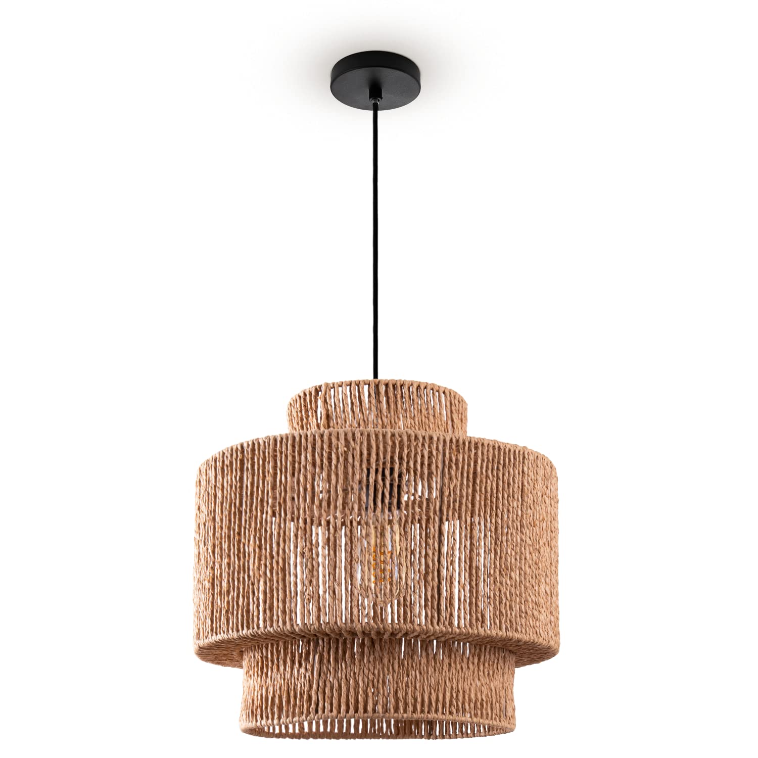 Paco Home Lámpara De Suspensión Mesa Comedor Papel Boho Colgante Lámpara E27 Ratán, Farbe_MuVa:Naturaleza (Ø40cm), Tipo de luminaria___Color:Lámpara colgante - Negro
