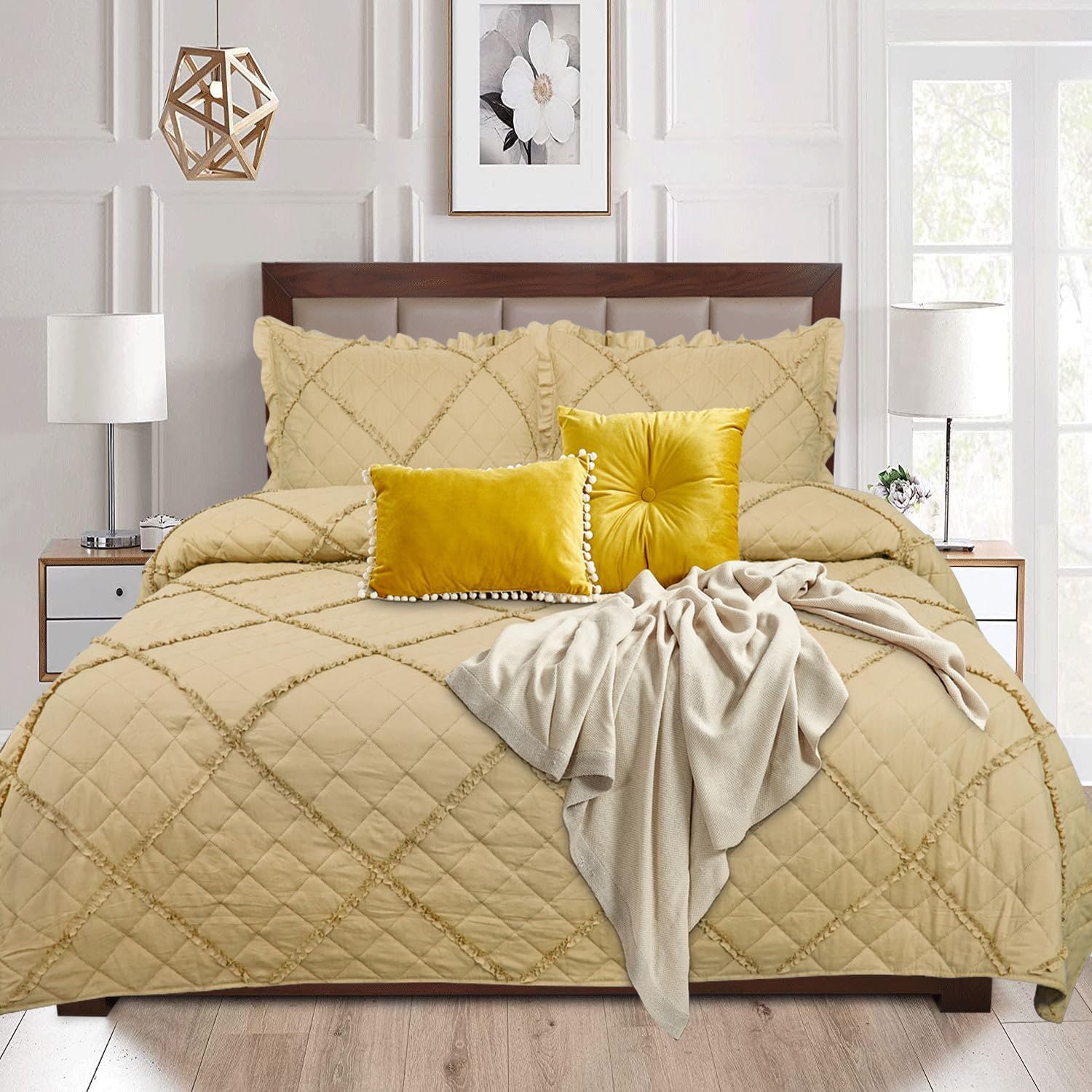 Modern Style Quilted Bedspread Bed Throws Double 3 Pieces Includes 1