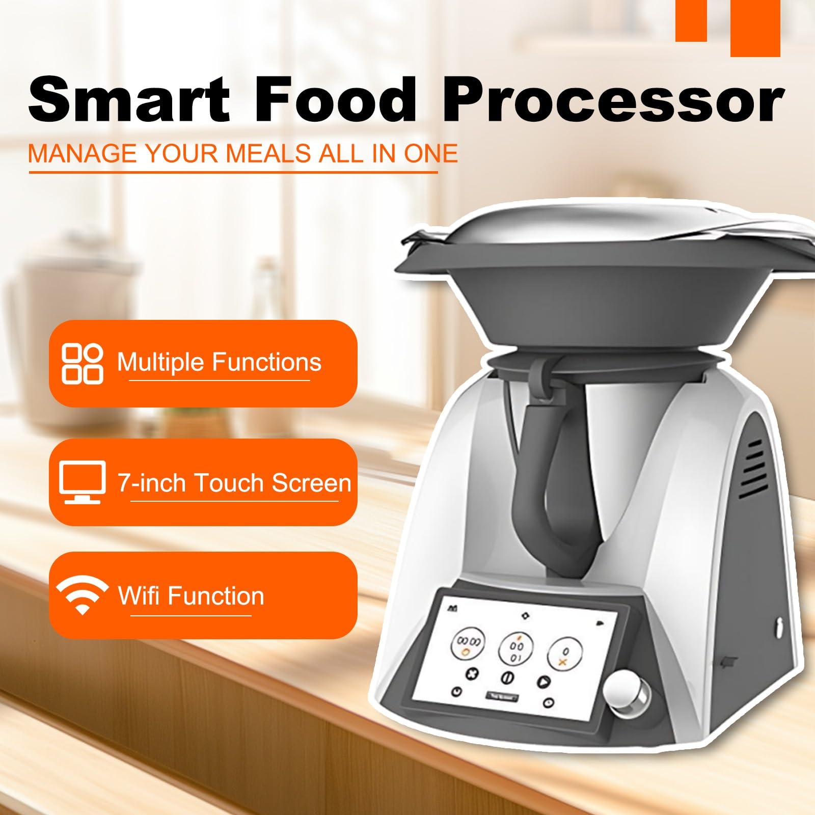 Robot Kuchenny Z Wagą I 3 L Misą, Inteligentny Robot Kuchenny Z Wifi, Ekran Dotykowy 7 Cali, Przepisami Online, Samoczyszczący Multicooker