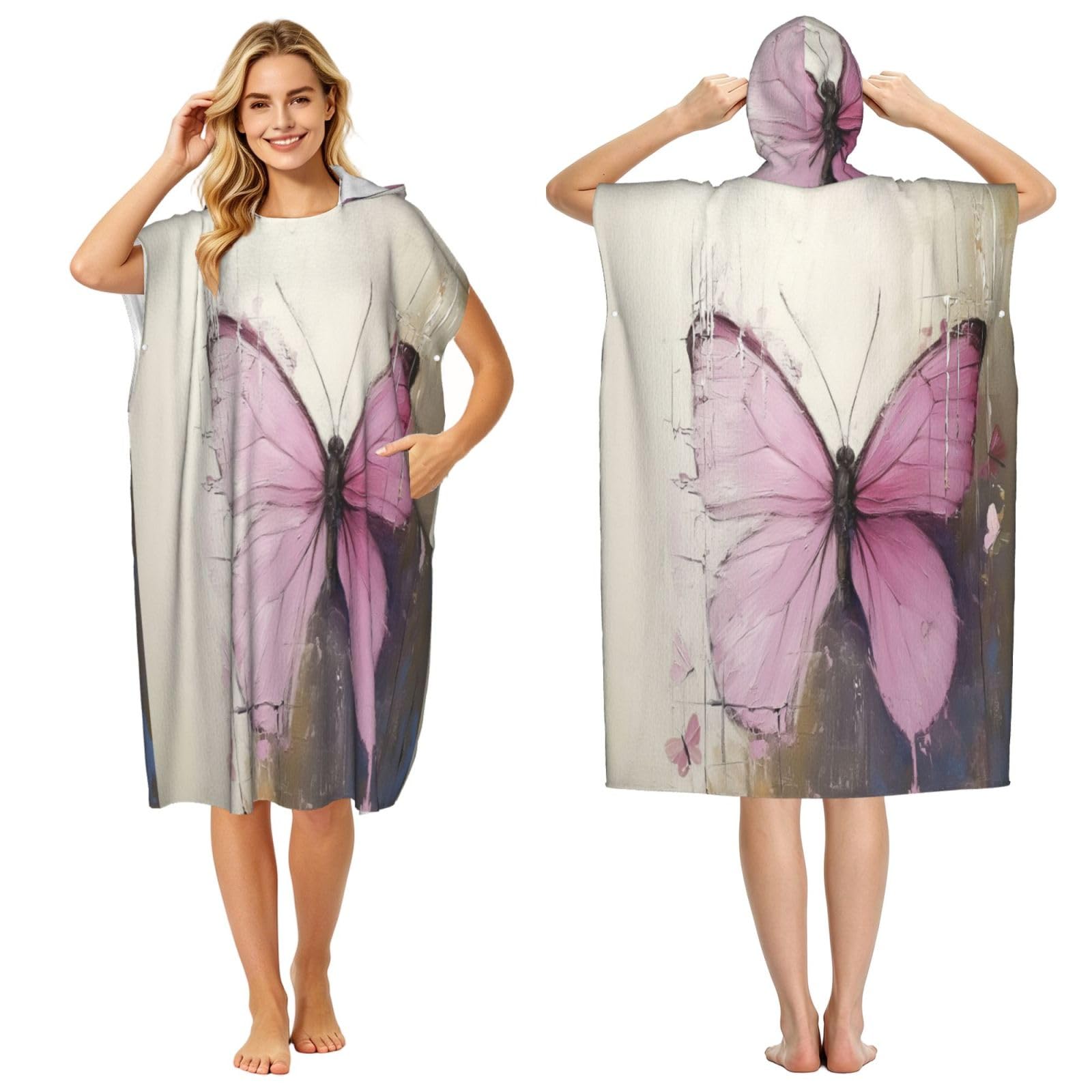 DTHKJNLSF Pretty Butterfly Adult Hooded Beach Poncho Towel