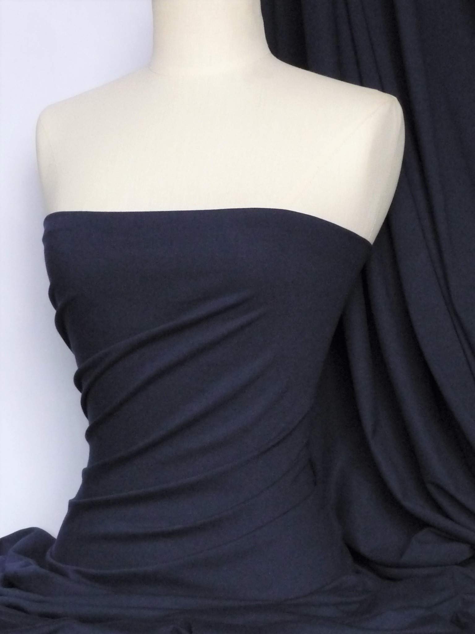 Soft Fine 1x1 Rib 100% Cotton Knit Jersey Fabric | Soft T-Shirt Material | Over 50 Colours | Oeko-Tex Certified | Same Day Dispatch | by Tia Knight (Q61) (Navy)