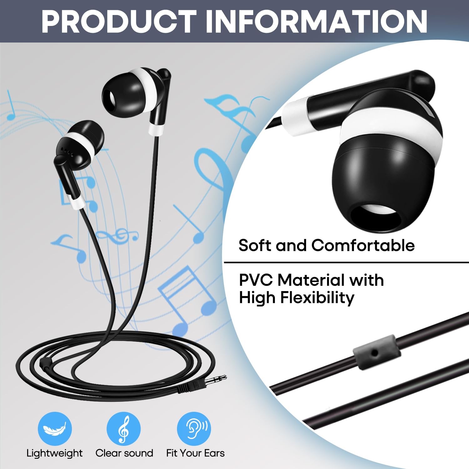 Bulk - Confezione da 120 auricolari cablati per studenti e studenti, con jack da 3,5 mm, per computer Chromebook, laptop, PC (HY01, 120, nero)