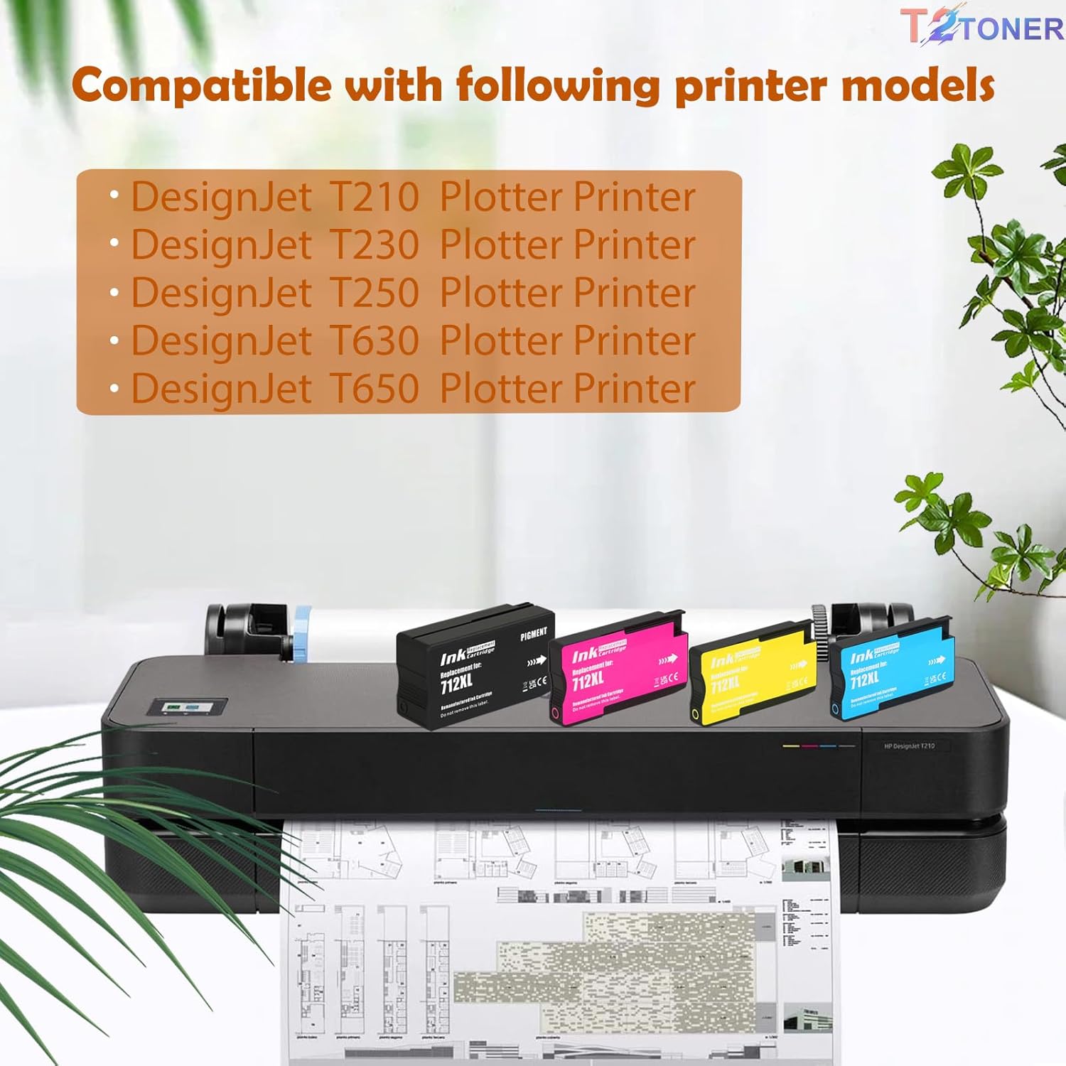 712XL Ink Cartridges High Yield Remanufactured 4PK 712 Ink Cartridge Replacement for T650 T630 T250 T230 T210 Studio Plotter Printer(1X 80-ML Black,1x 29-ML Cyan,1x29-ML Magenta,1x 29-ML Yellow)