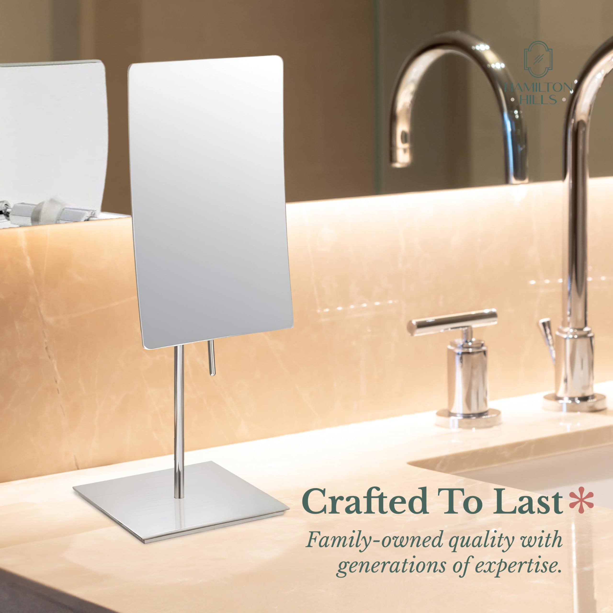Hamilton Hills Espejo de Maquillaje Rectangular Moderno Aumento 3X, Acabado contemporáneo Cromado Pulido portátil, Ajustable y fácil posicionamiento, Espejo de Belleza con Aumento de Calidad de Lujo