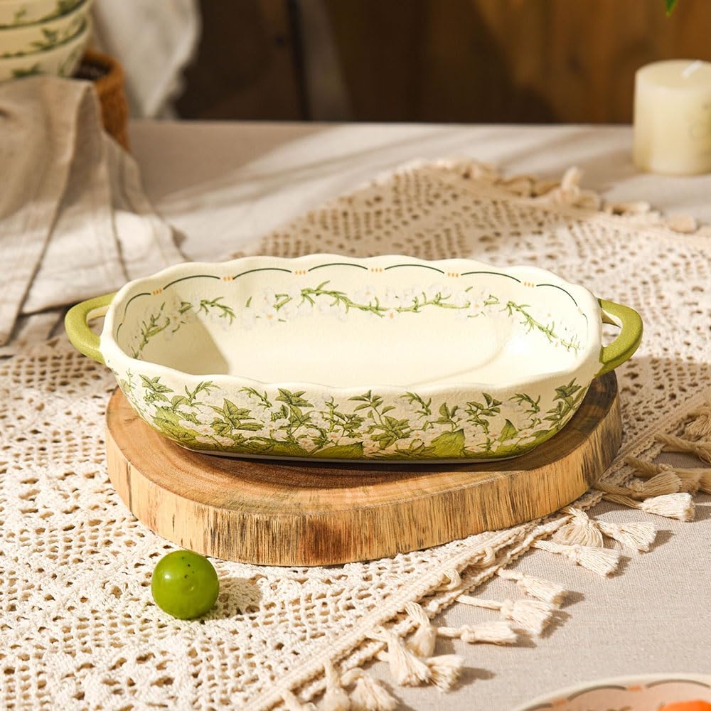 Naczynie Do Pieczenia 10-calowa, 500 ml, ceramiczna forma do pieczenia z podwójnym uchwytem w kształcie konwalii, prostokątna, użytku domowego