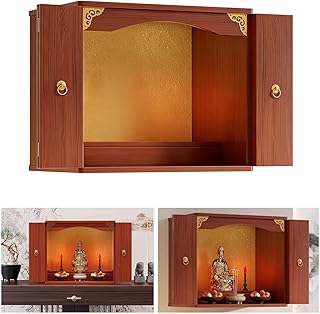 Loved Ones Buddha Altar Shrine Cabinet for Home, Wall-Mounted/Tabletop Buddhist Niches with Folding Door, Double-Layer Day of The Dead Altar Stand