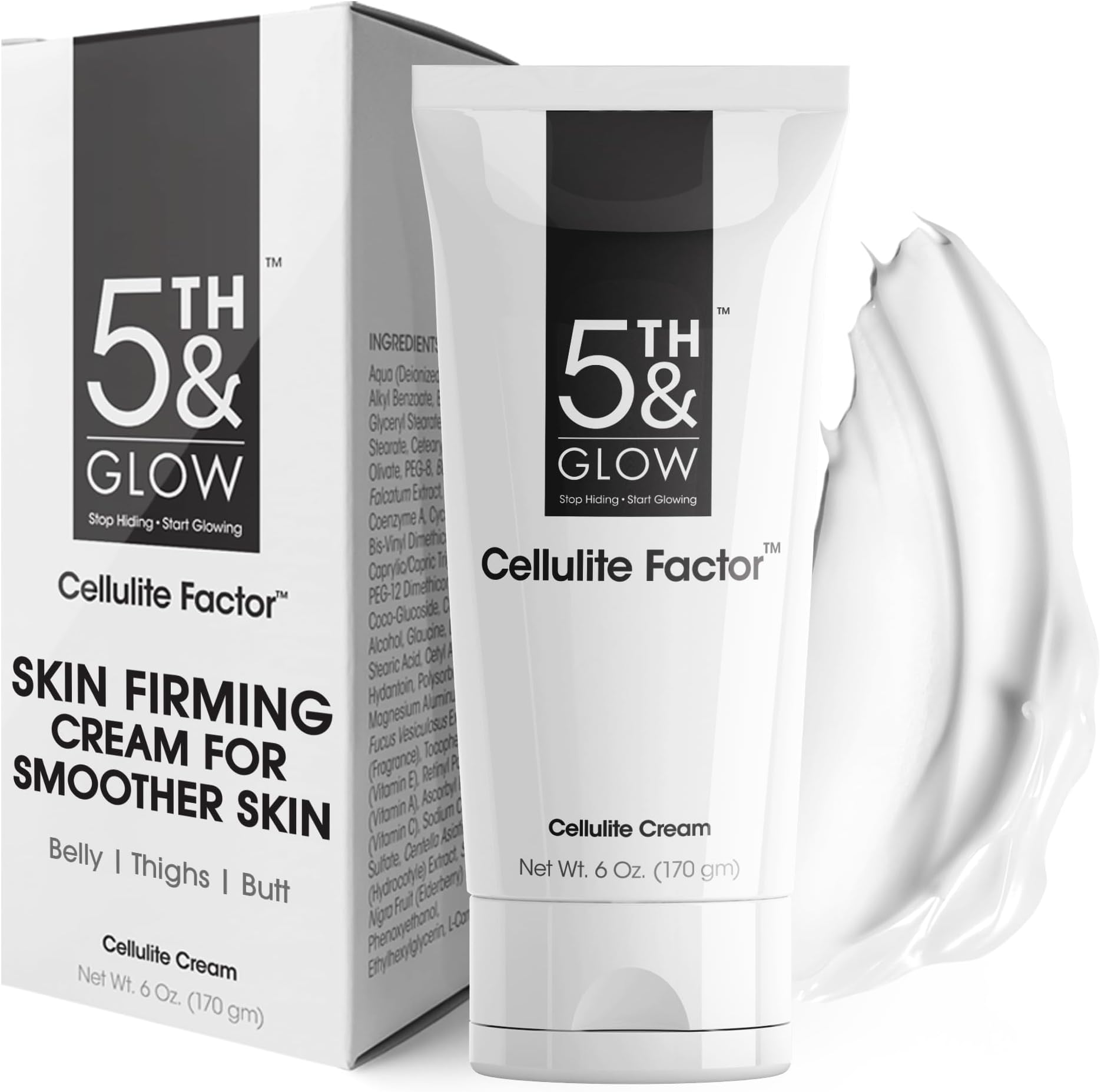 5th & Glow Cellulite Factor - Skin Tightening Cream for Body, Thighs, Legs & Butt - Skin Firming Anti-Cellulite Lotion for Smoother Skin & Stomach - 6 oz