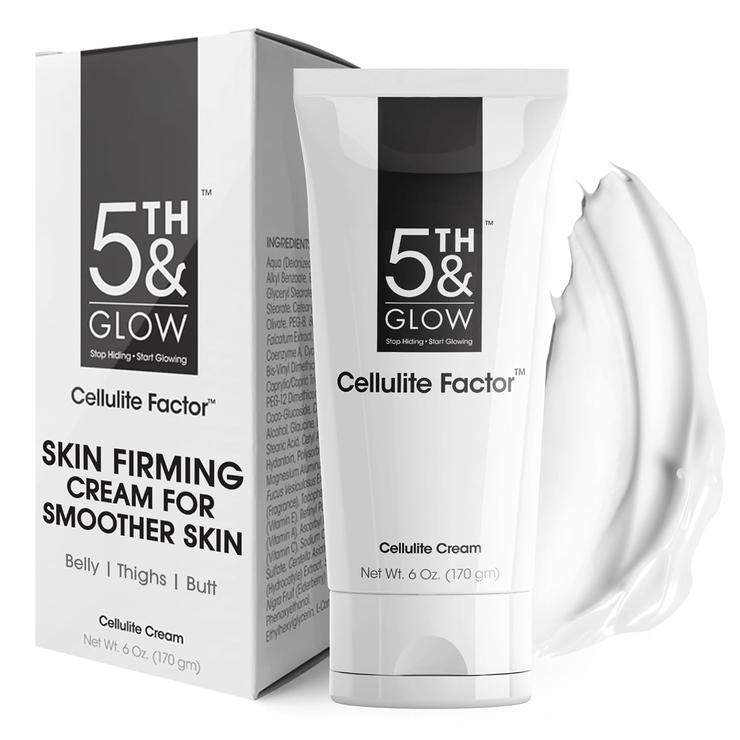 5th & Glow Cellulite Factor - Skin Tightening Cream for Body, Thighs, Legs & Butt - Skin Firming Anti-Cellulite Lotion for Smoother Skin & Stomach - 6 oz