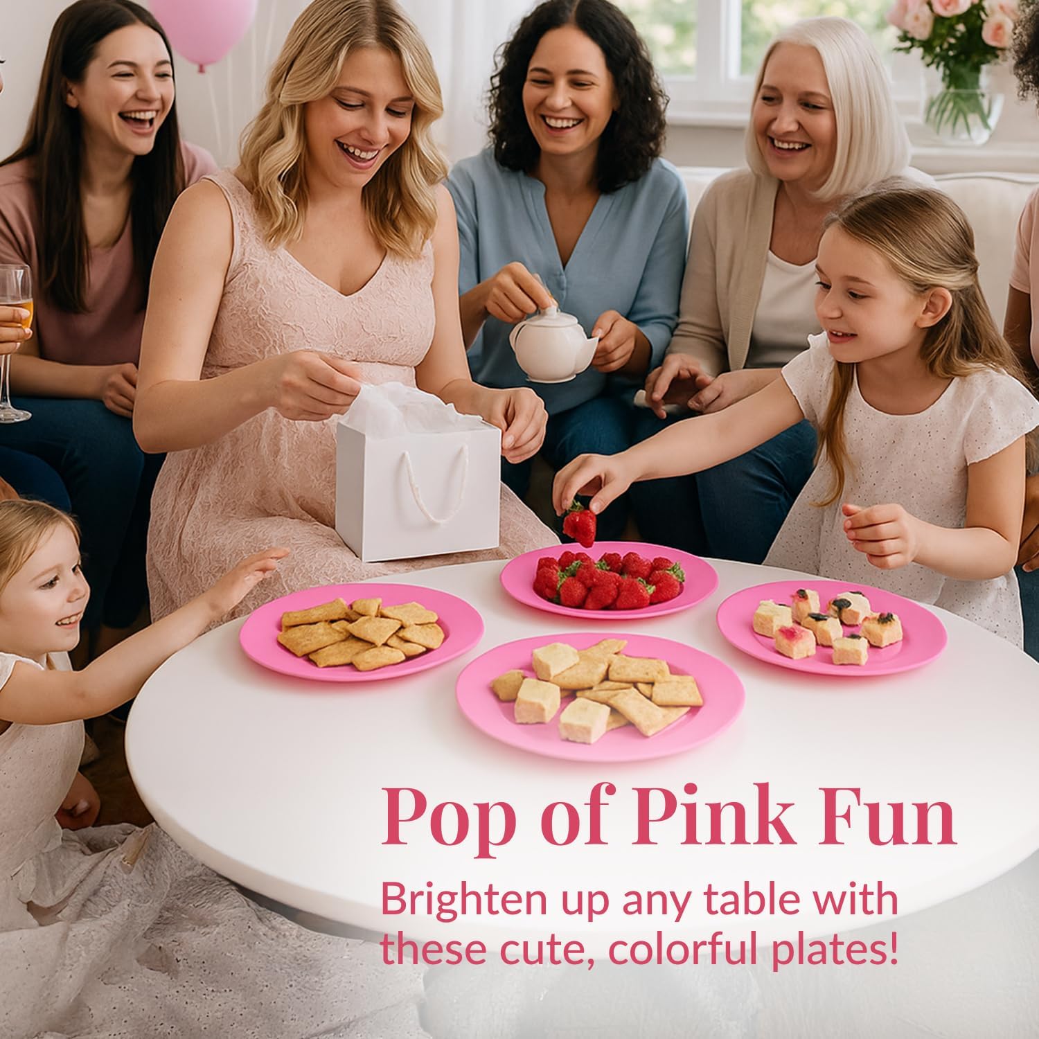 Prestee 50-pc Pink Plastic Plates - 25 Plastic Dinner Plate (10") + 25 Salad Small Plate (7") - Disposable Plate, Tea Party, Pink Party, Easter, Baby Shower Plates - Image 2