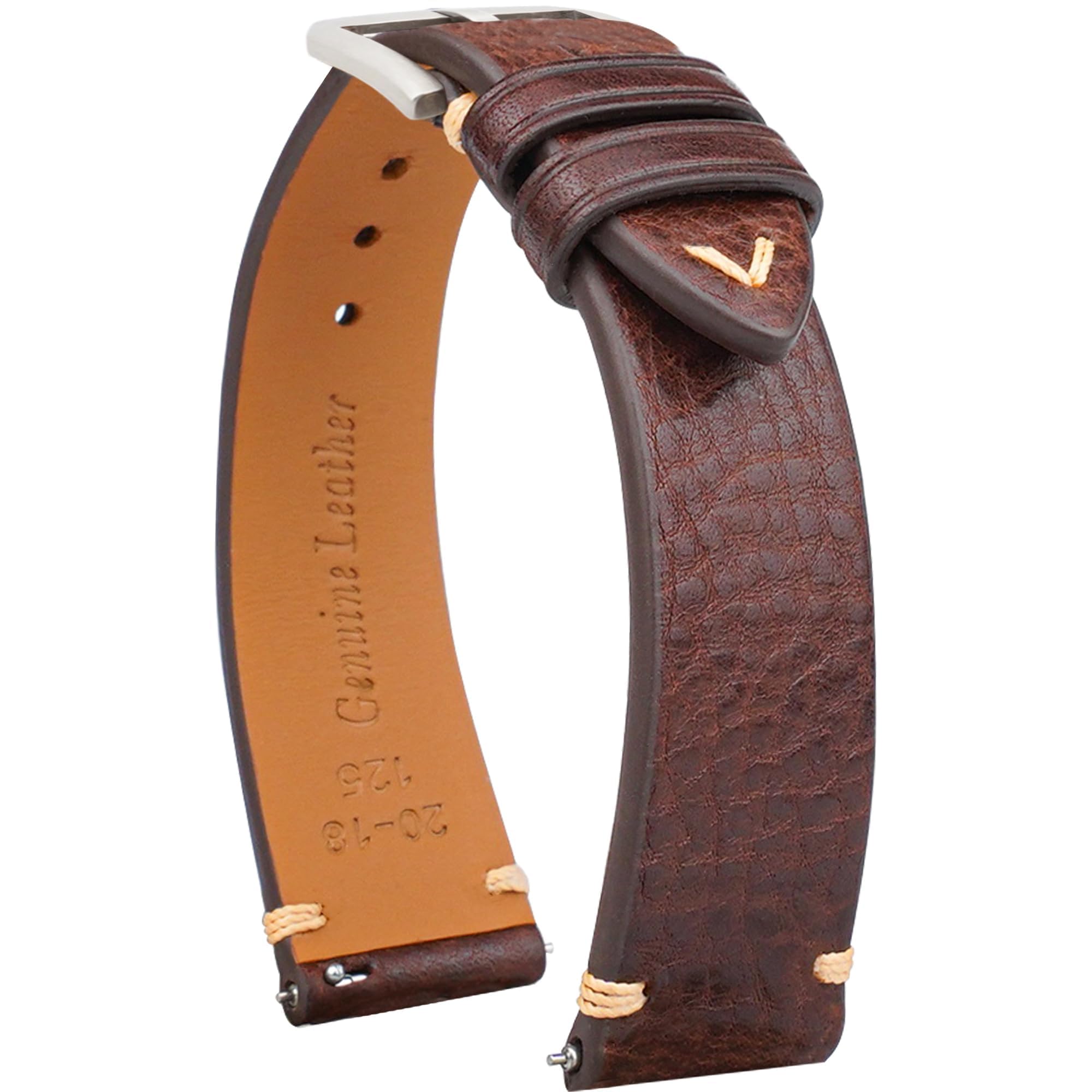 Gomvadr Quick Release Lederarmband, Öl Wachs Leder Uhrenarmbänder, Italienische Kalbsleder Uhrenarmbänder Ersatzband für Männer Frauen 16 18 19 20 21 22mm (20mm, Kaffee/Silberne Schnalle)