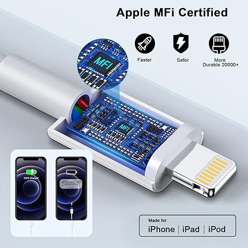 Miniatura 3 de [Certificado Apple MFi] Cargador de iPhone de carga rápida de 6 pies compatible con iPhone 14/13/12/11 Pro Max/Xs Max/XR/X, paquete de 2 unidades de