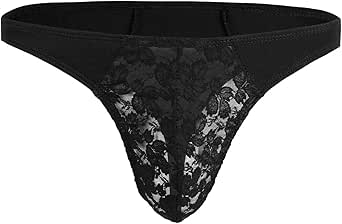 iEFiEL Mens Sheer Flower Lace Low Rise Bulge Pouch Thong Underwear