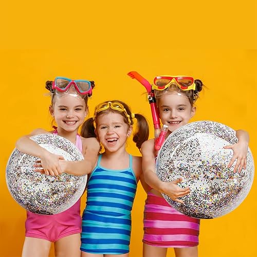 Miniatura 7 de Paquete de 5 bolas inflables de playa con purpurina para decoración de fiesta de San Valentín de 24 pulgadas y 16 pulgadas, bolas de juguetes de