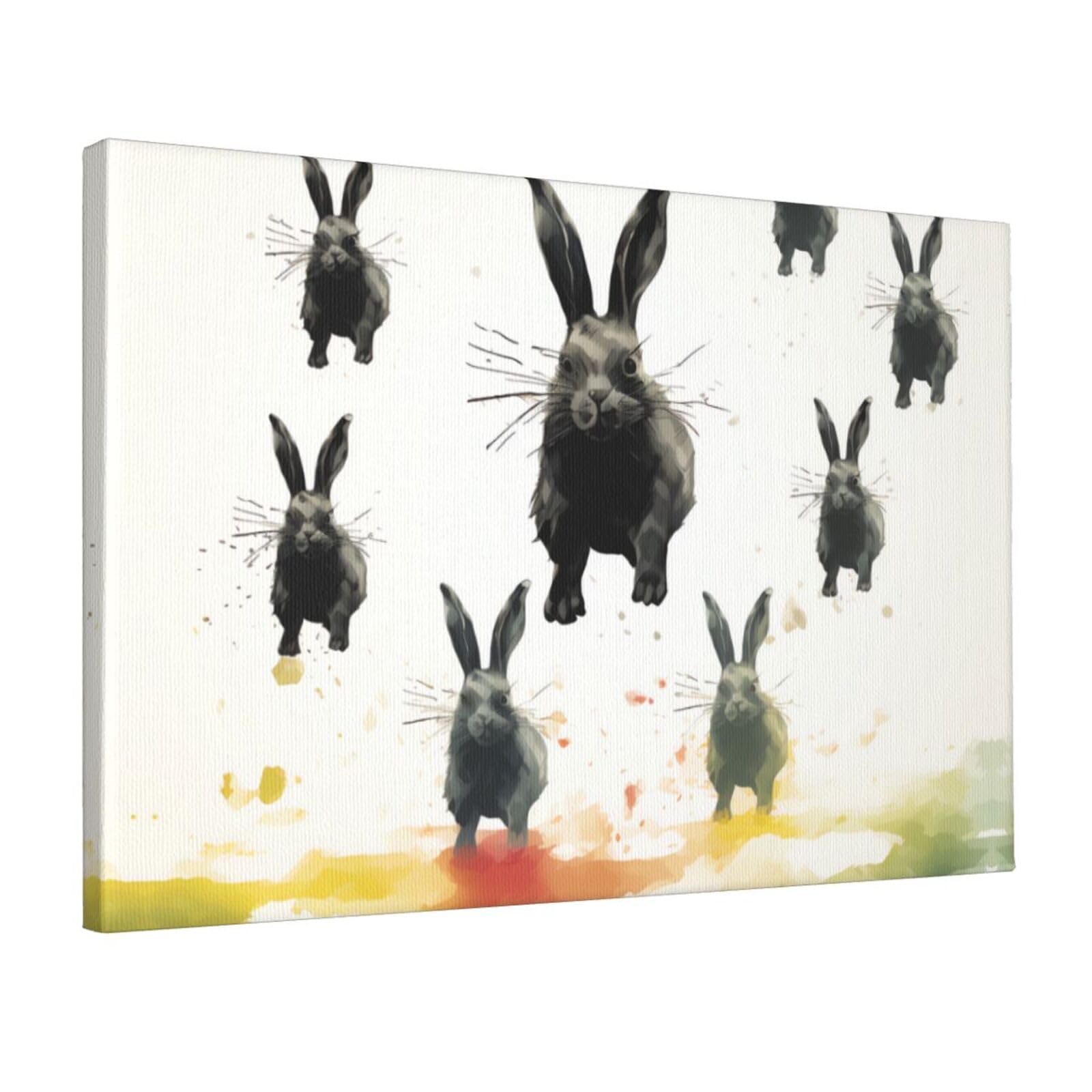 Canvas Wall Art for Living Room Wall Decor 12"x18" Modern Artwork Painting Pictures Hanging Canvas Prints Rabbits silhouette Aesthetic Wall Art for Bedroom Bathroom Office Wallart Decor