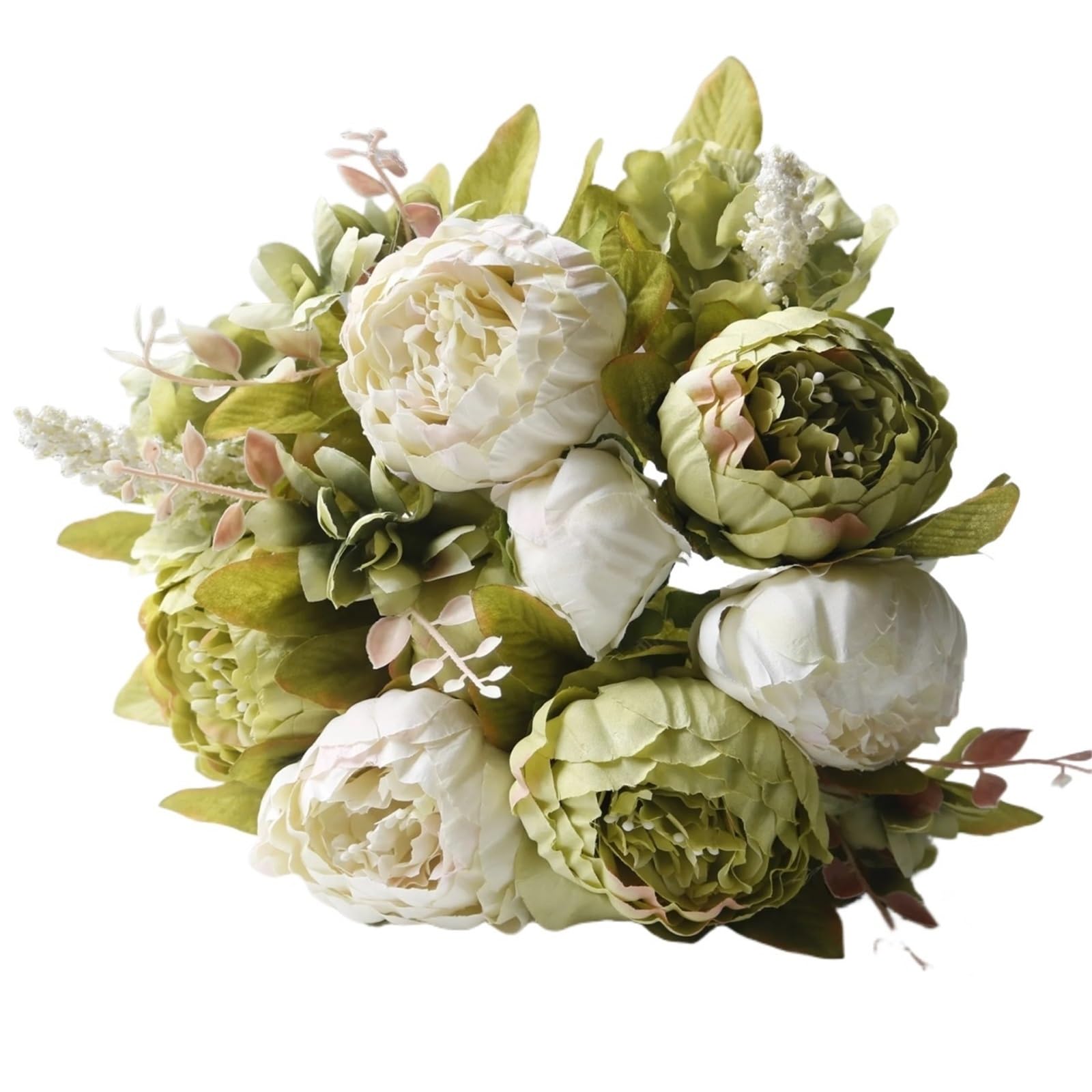 LuoAXINN Artificial Flower Branches 1/3/5pcs Artificial Peony Flowers Silk Fake Wedding DIY Bouquet(Green,5pcs)