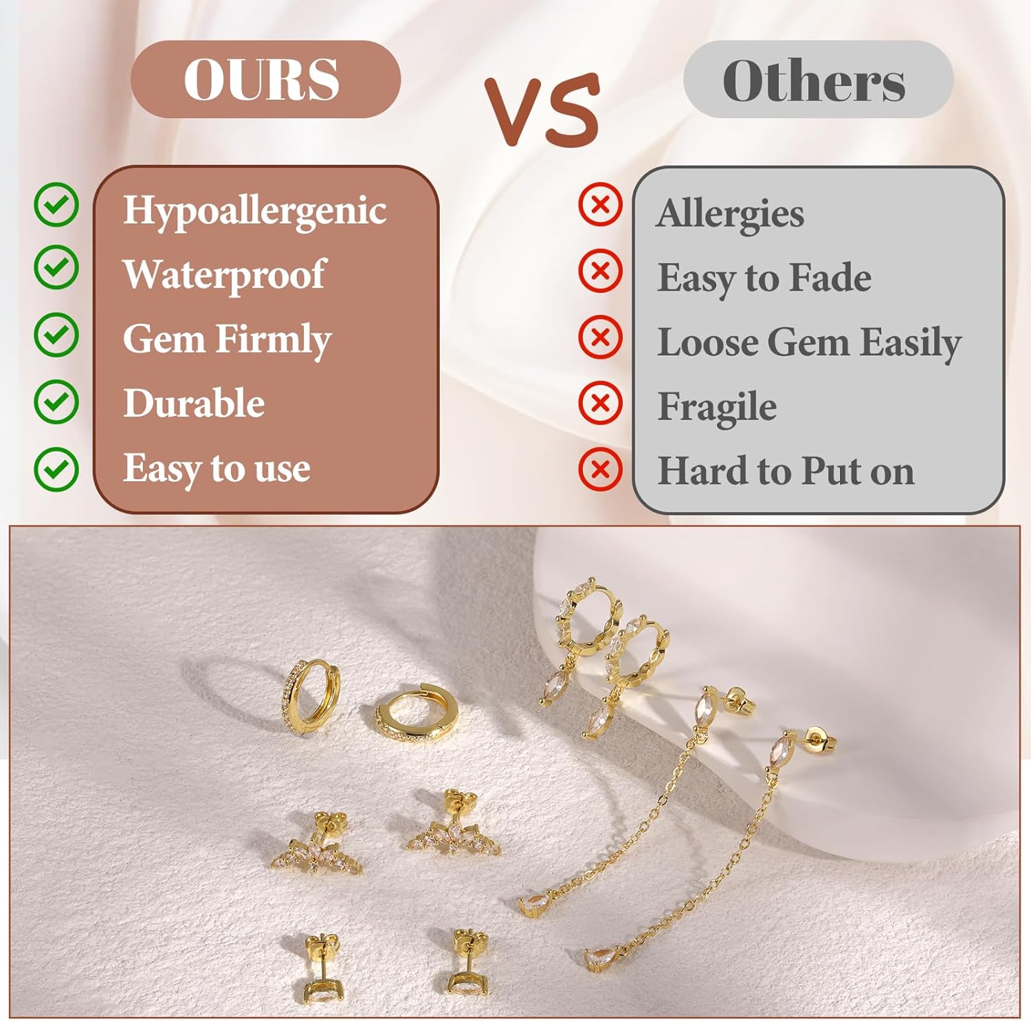 5 Pairs Dangle Earrings for Women,14k Gold Plated Chain Earrings Stack Hypoallergenic Huggie Hoop Earring Sets for Multiple Piercing Jewelry - Image 4