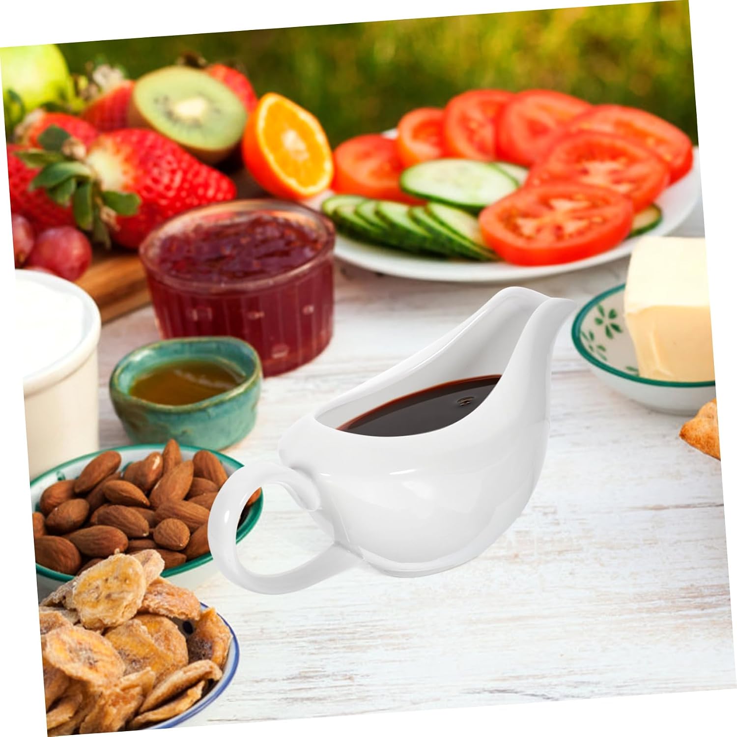 OUNONA Ceramic Sauce Container with Unique Spout Gravy Boat for Soy Sauce Dipping Sauces and Condiments Elegant Design for Home Restaurants and Catering