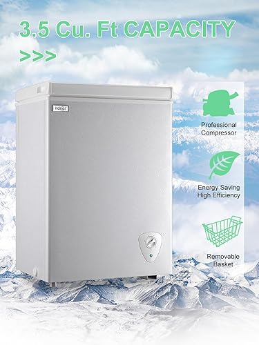 Miniatura 5 de Congelador de pecho pequeño de 3.5 pies cúbicos Mini congelador negro independiente puerta superior congelador ajustable 7 termostato y cesta