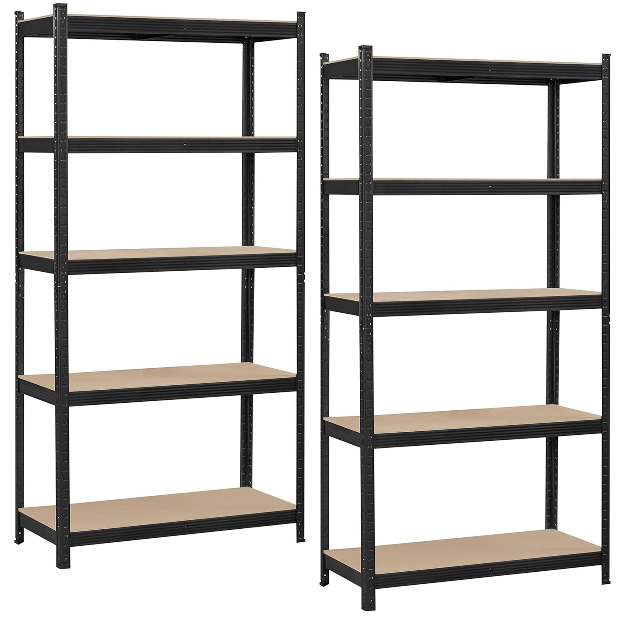 JupiterJX Garage Shelving Units 5 Tier Heavy Duty, Set Of 2 Shed Storage Shelves, Boltless 875KG Capacity | 175KG Per Shelf Metal Racking Metal Shelving Unit (Black, 180cm x 120cm 60cm)