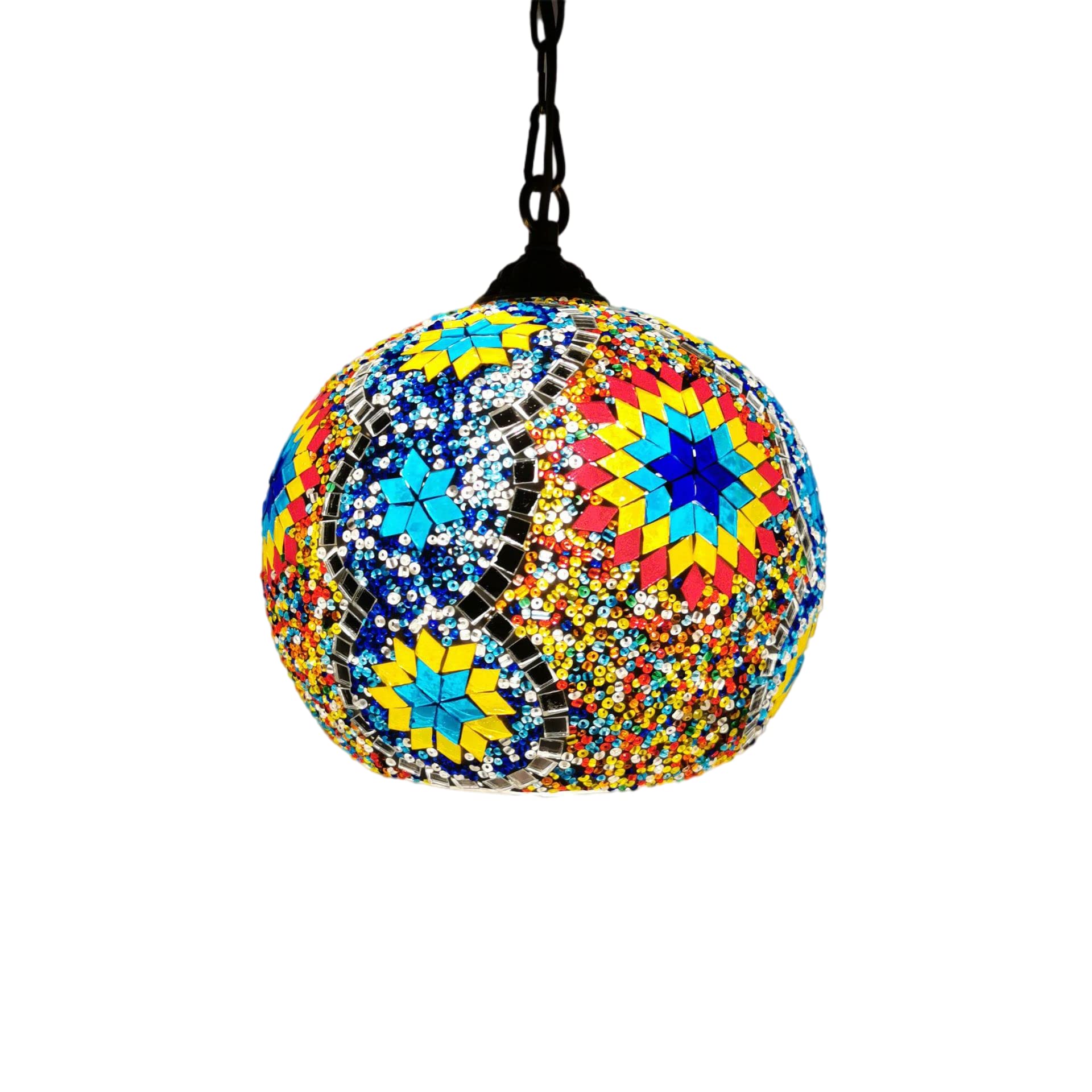 METTEOR Turkish Moroccan Mosaic Plug In Swag Pendant Lamp Light Fixture Plugged Tiffany Chandelier For Hallway Aisle Porch Stairway Closet,8 Comfort (9 A)