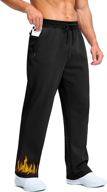 Soothfeel Mens Fleece Sweatpants Cotton Open Bottom Straight Leg Baggy Winter Warm Pants Sweatpants