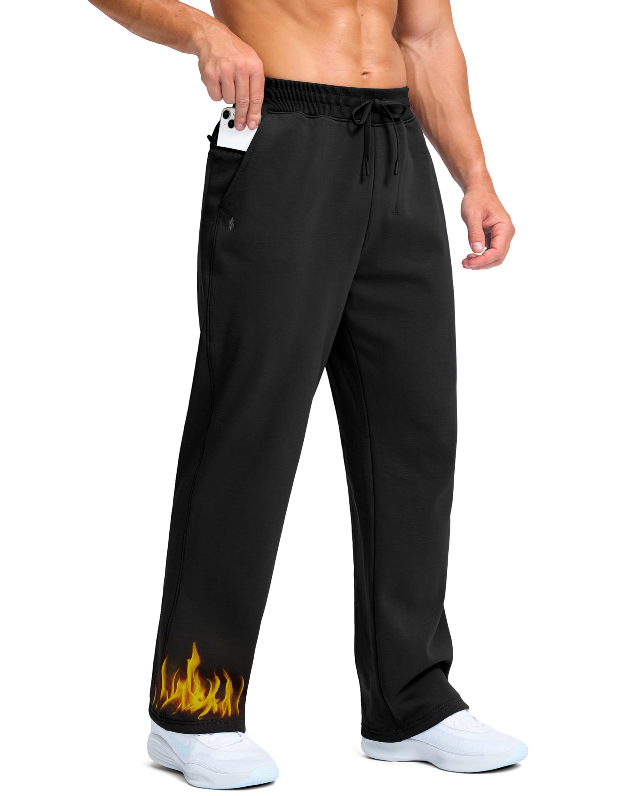 Soothfeel Men's Fleece-Lined Open-Bottom Sweatpants