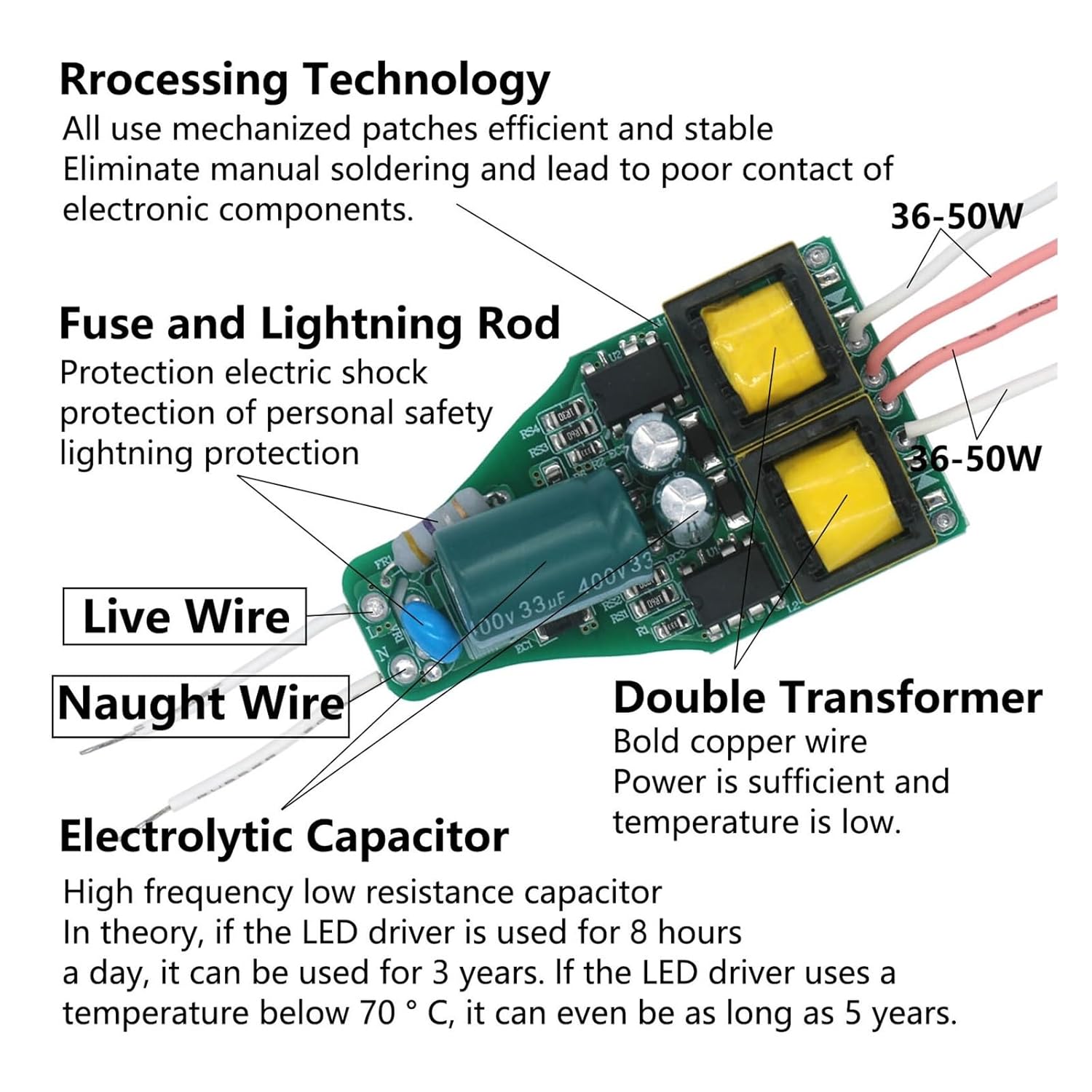 Current Stability LED Driver DC120-160V 300mA Board 36-50 * 2W LED Power Supply Unit Lighting Transformer for Driving LED Lights
