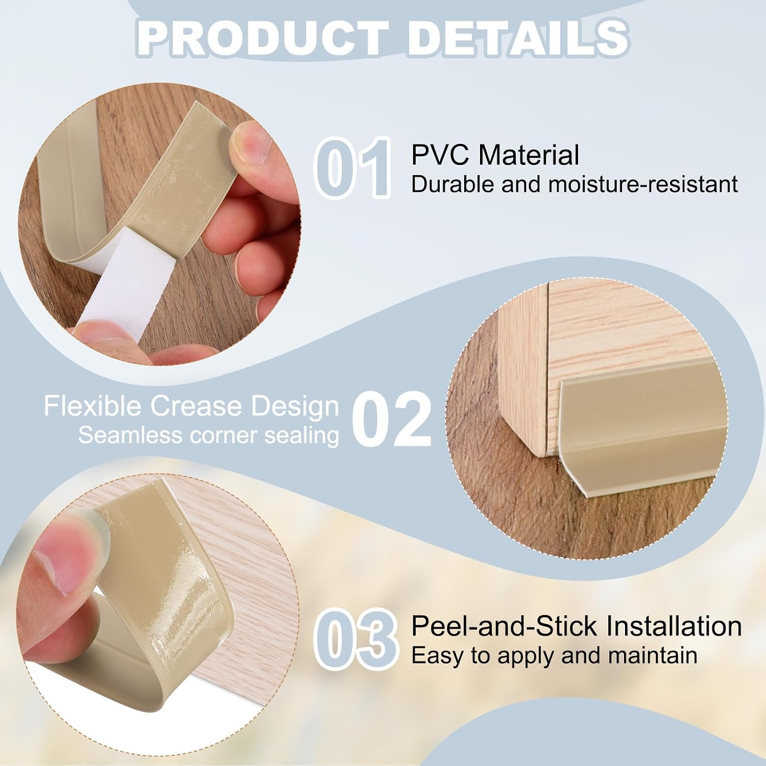 PATIKIL 1" x 16.4 ft Caulk Tape, Caulk Strips PVC Self Adhesive Caulking Tape Waterproof Edge Protectors for Bathroom Accessories Kitchen Countertop, Beige