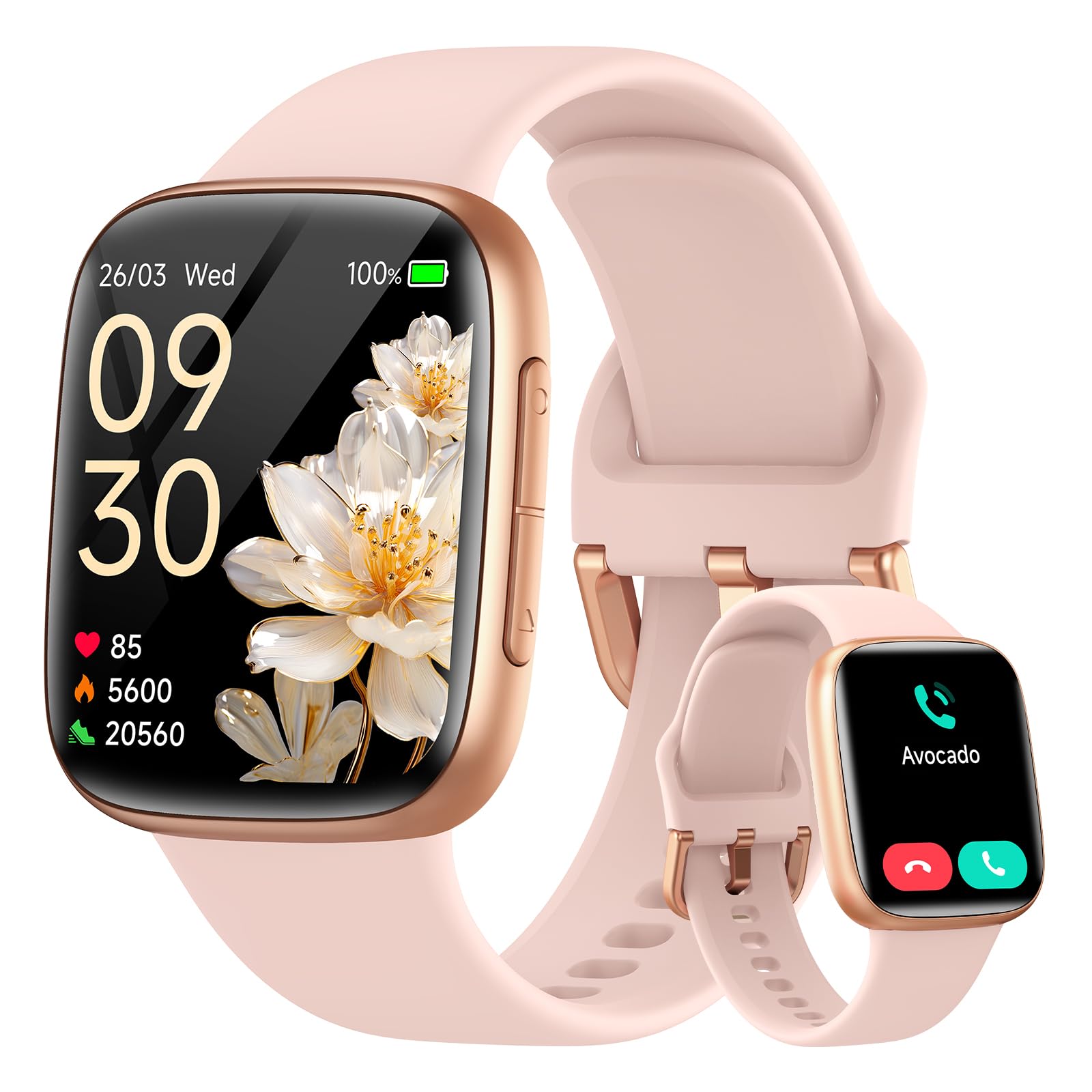 Gydom Smart Watch for Women, 1.85" AMOLED Vivid Screen Smartwatch with Rose Gold Aluminum Case, 3ATM Waterproof Fitness Tracker with Heart Rate/Sleep/SpO2 Monitor, Answer/Make Call, Always-On Display Rose Gold 1.85