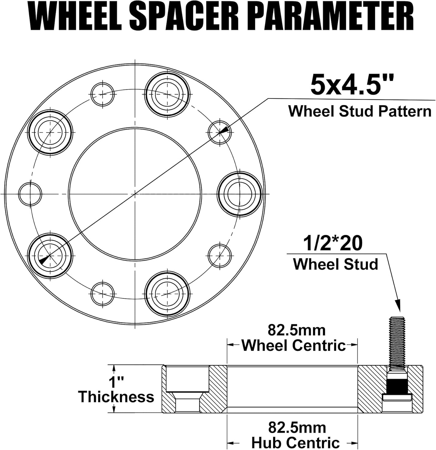 FLYCLE 1 inch 5x4.5 Wheel Spacers for TJ YJ XJ MJ KJ KK ZJ, 5 Lug 5x114.3mm Wheel Spacer for Wrangler Ranger Explorer Mustang Edge with 1/2-20 Studs & 82.5mm Center Bore
