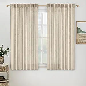 MIULEE Linen Curtains 63 Inch Length 2 Panels for Bedroom Living Room, Soft Thick Linen Textured Back Tab Kitchen Window Drapes Semi Sheer Light Filtering Rod Pocket Modern Farmhouse Decor