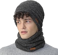 NovForth Beanie Hat and Neck Warmer Set Knitted Beanie Hat and Tube Scarf with Fleece Winter Wool Beanie Hat for Women Men Teen Neck Warmer for Ski Cycling Running Walking