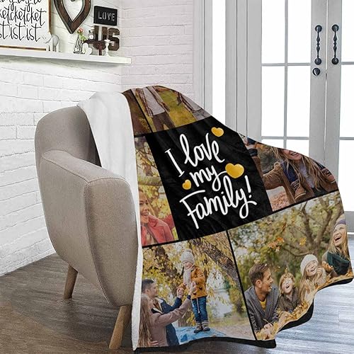 Miniatura 2 de YESCUSTOM Manta personalizable para la familia, mantas personalizadas con fotos, texto, 8 fotos, collages de fotos, regalo para el día de recuerdos,