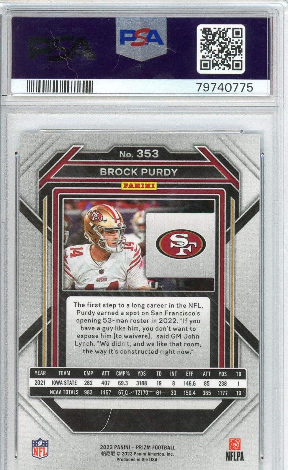 Amazon.com: Graded 2022 Panini Prizm Brock Purdy #353 Rookie RC
