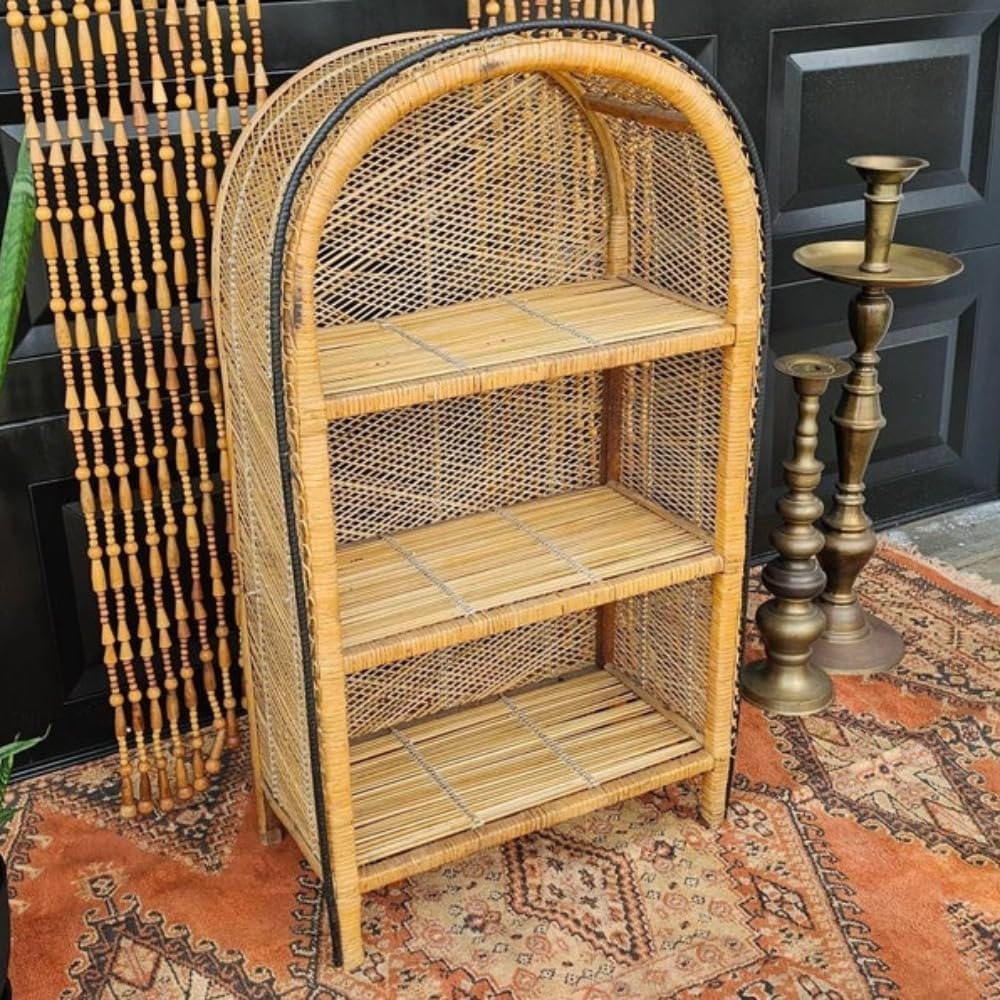 Amazon.com: CAIZY Rattan Bookshelf, Vintage Arched Display Shelf