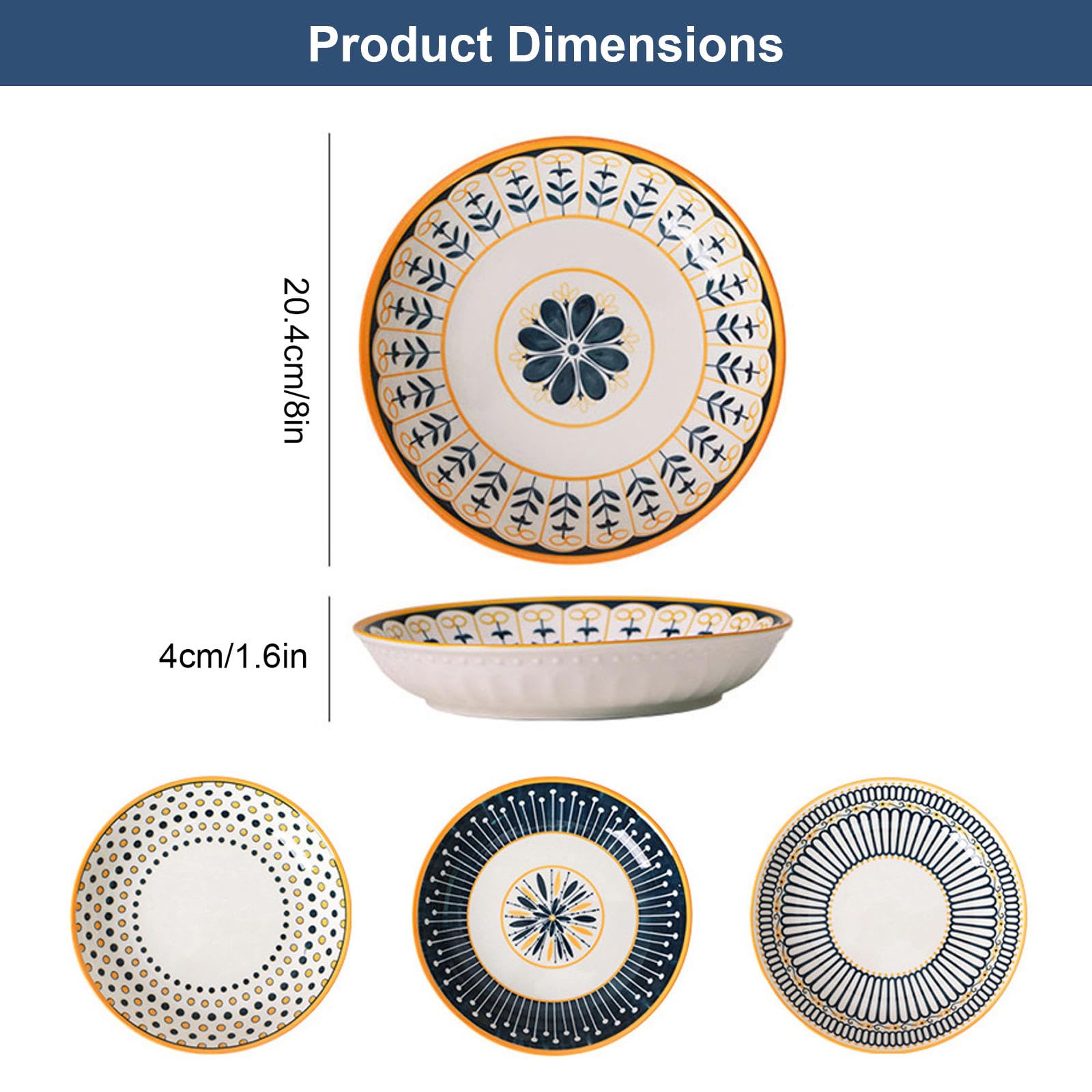 Set di piatti piani in porcellana colorata da 20,3 cm, per antipasti, insalata, snack, microonde e lavastoviglie