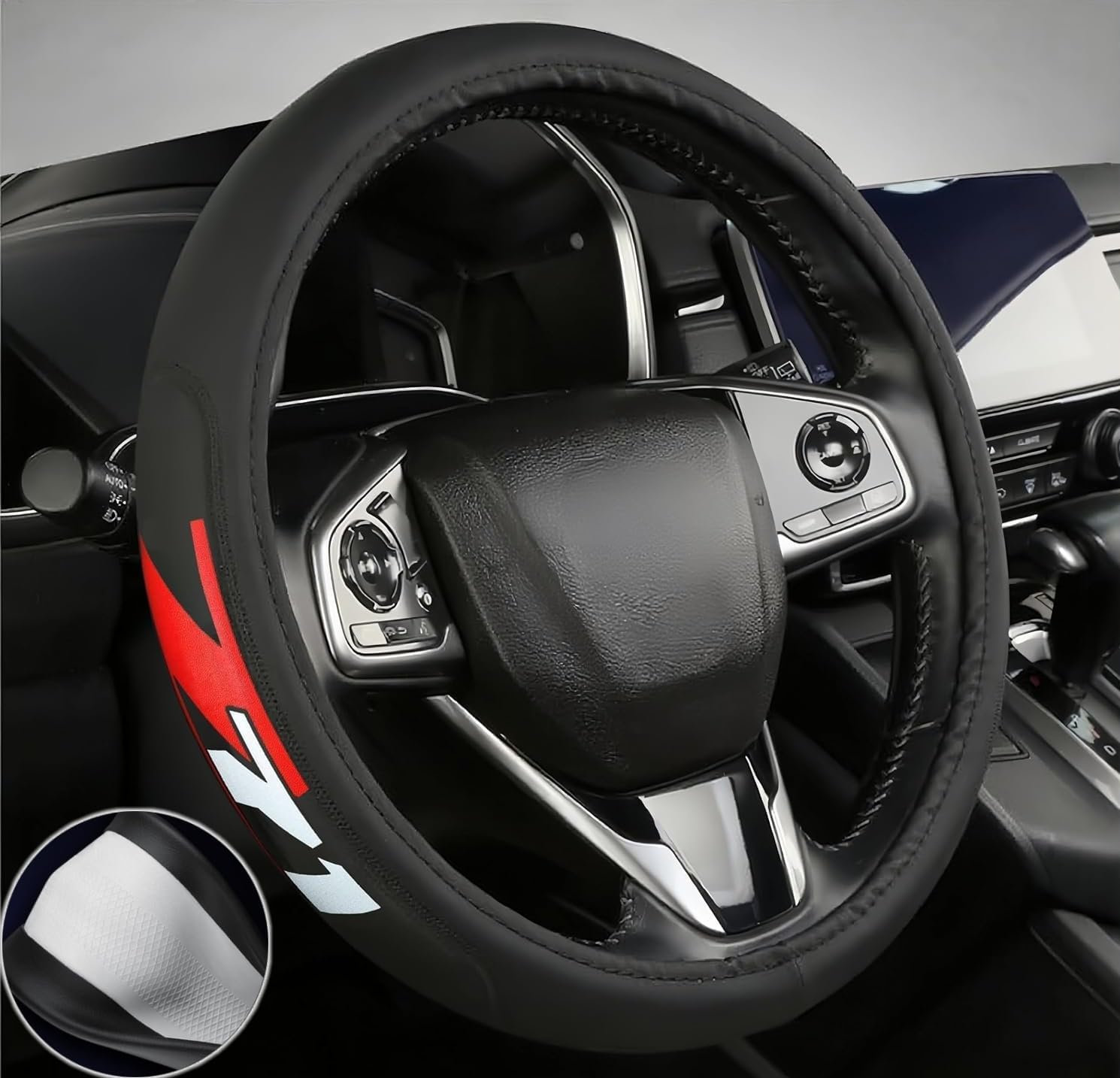 for Z71 Style Leather Steering Wheel Cover Rubber Inner Ring 14.5-15 Inch