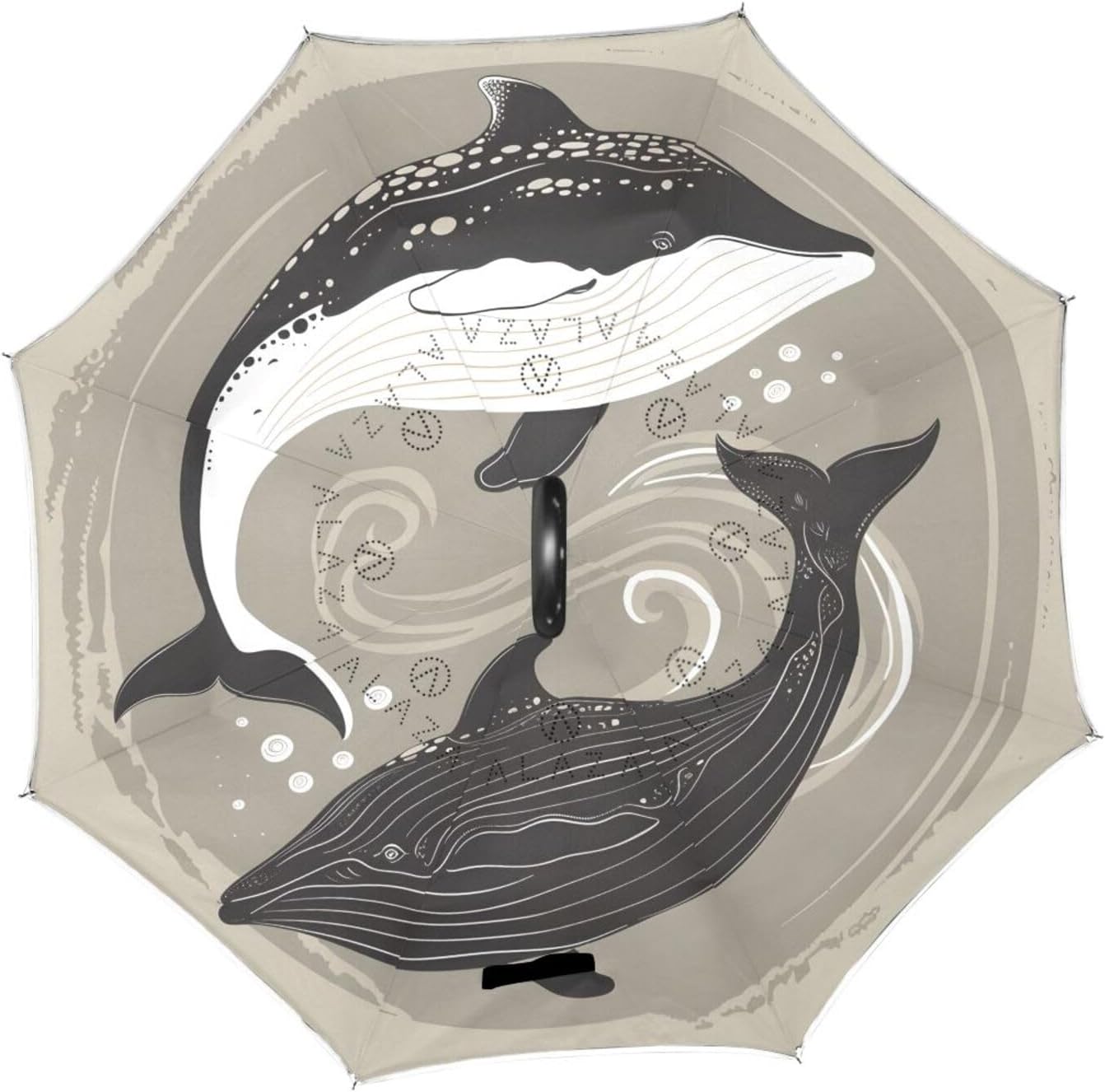 Whale Tai Chi Inverted Umbrellas for Rain Windproof Reverse Upside Down Golf Umbrella with C-shape Handle for Men Women