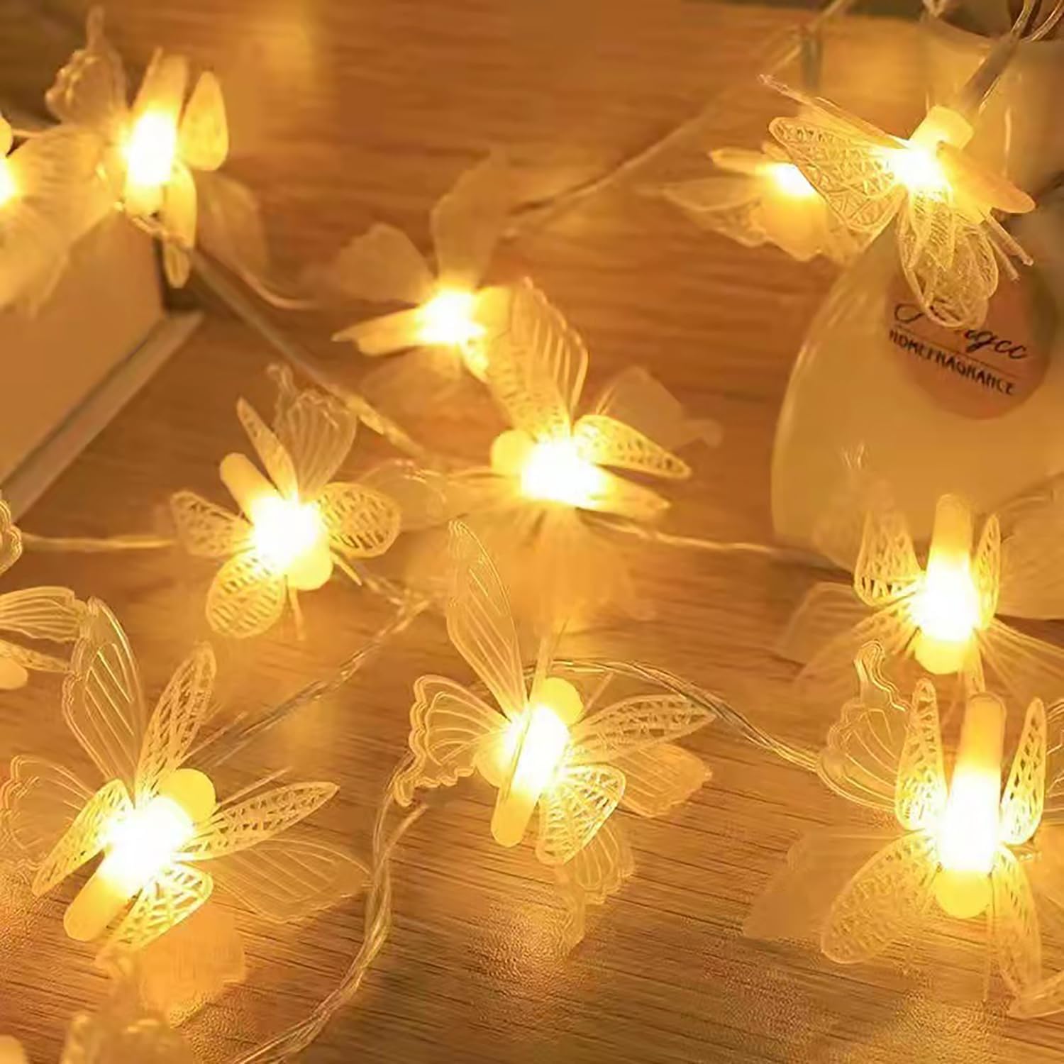 Luci decorative a forma di farfalla, a batteria, impermeabili IP65, per interni ed esterni, giardino, casa, feste, compleanni, matrimoni e decorazioni natalizie (bianco caldo, 80)