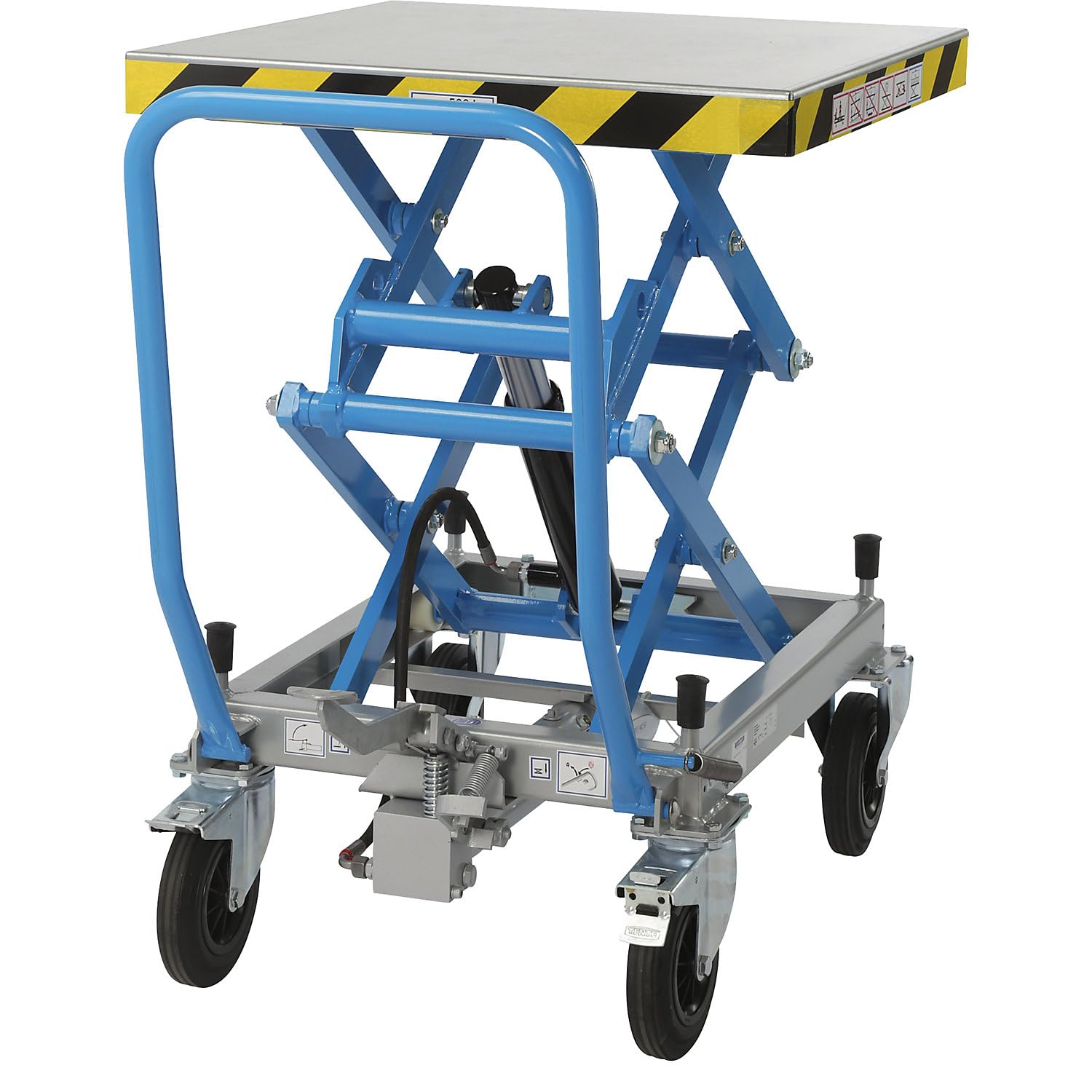 eurokraft pro | Doppelscheren-Hubtischwagen | Tragfähigkeit 500 kg, Hubbereich 460 - 1400 mm, Vollgummireifen